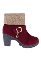 Romwe Lamb Wool Embellished Buckled Boots