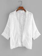 Romwe Fringe Trim Embroidered Cardigan