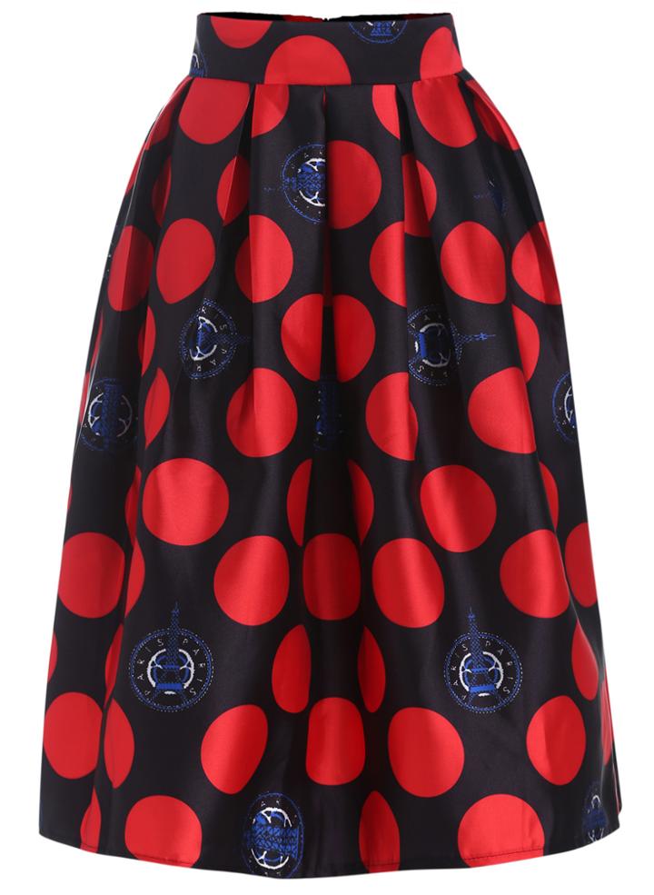 Romwe With Zipper Polka Dot Skirt