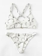 Romwe Graphic Print Twist Strap Bikini Set