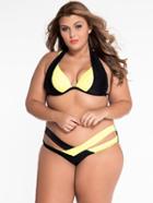 Romwe Plus Size Contrast Cutout Halter Neck Bikini Set