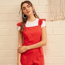 Romwe Ruffle Trim Crisscross Back Romper