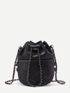 Romwe Quilted Drawstring Pu Chain Bag