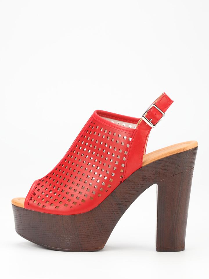 Romwe Laser-cut High Vamp Platform Wedges - Red