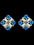 Romwe Blue Flower Diamond Stud Earrings