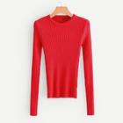 Romwe Solid Ribbed Slim Jumper