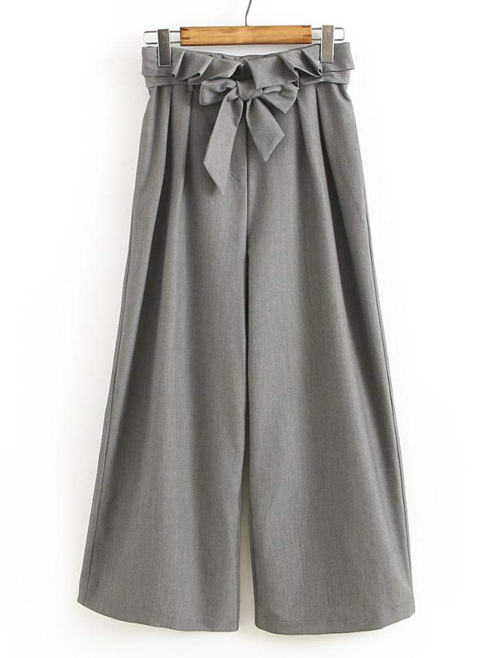 Romwe Bow Tie Waist Frill Trim Wide Leg Pants