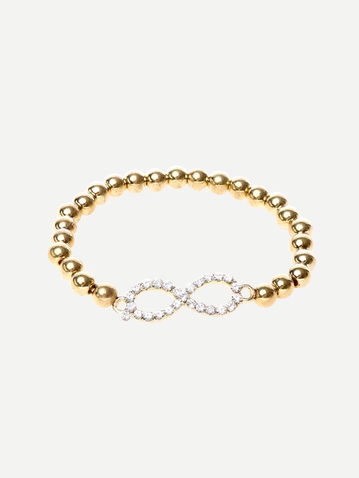 Romwe Figure-8 Rhinestone Metallic Beads Bracelet