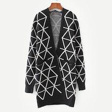 Romwe Geo Pattern Hidden Pocket Cardigan