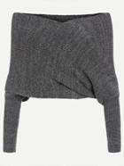 Romwe Grey Marled Off The Shoulder Cross Wrap Sweater