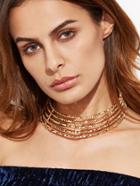 Romwe Gold Beaded Hollow Out Wide Choker Necklace