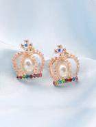 Romwe Faux Pearl Crown Design Stud Earrings