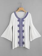 Romwe Porcelain Print Bell Sleeve Cover Up