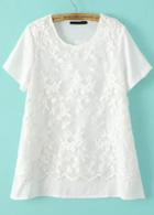 Romwe Short Sleeve With Organza Embroidered Top