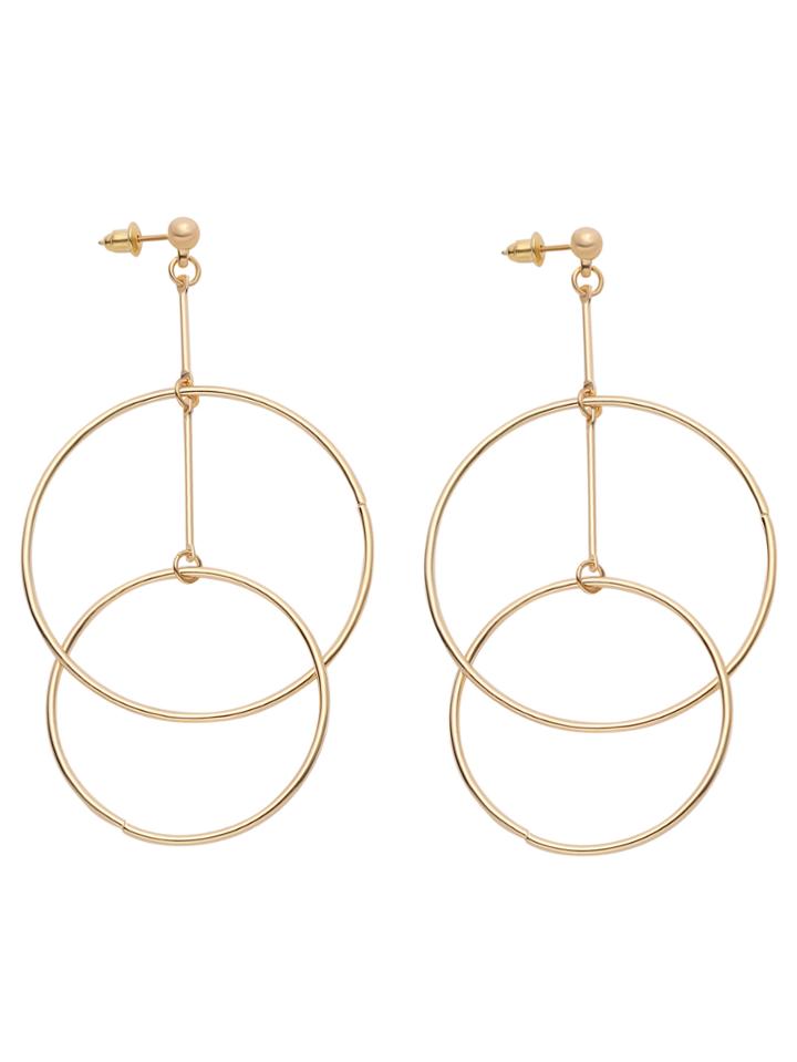 Romwe Gold Plated Circle Hollow Out Drop Earrings
