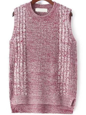 Romwe Sleeveless Dip Hem Red Sweater