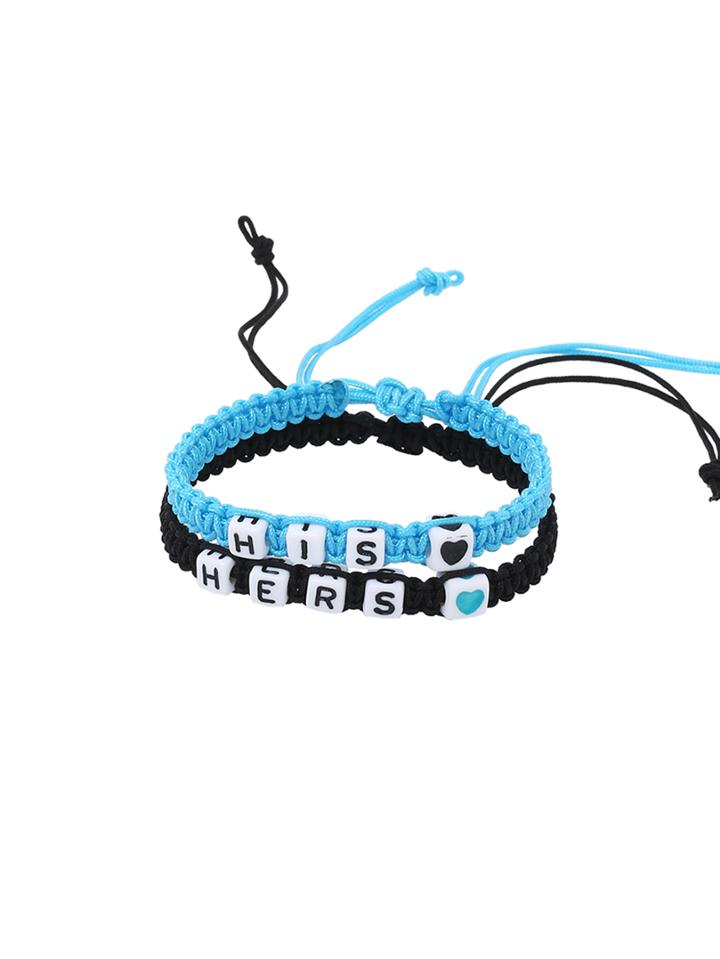 Romwe Black & Blue Beaded Braided Bracelet