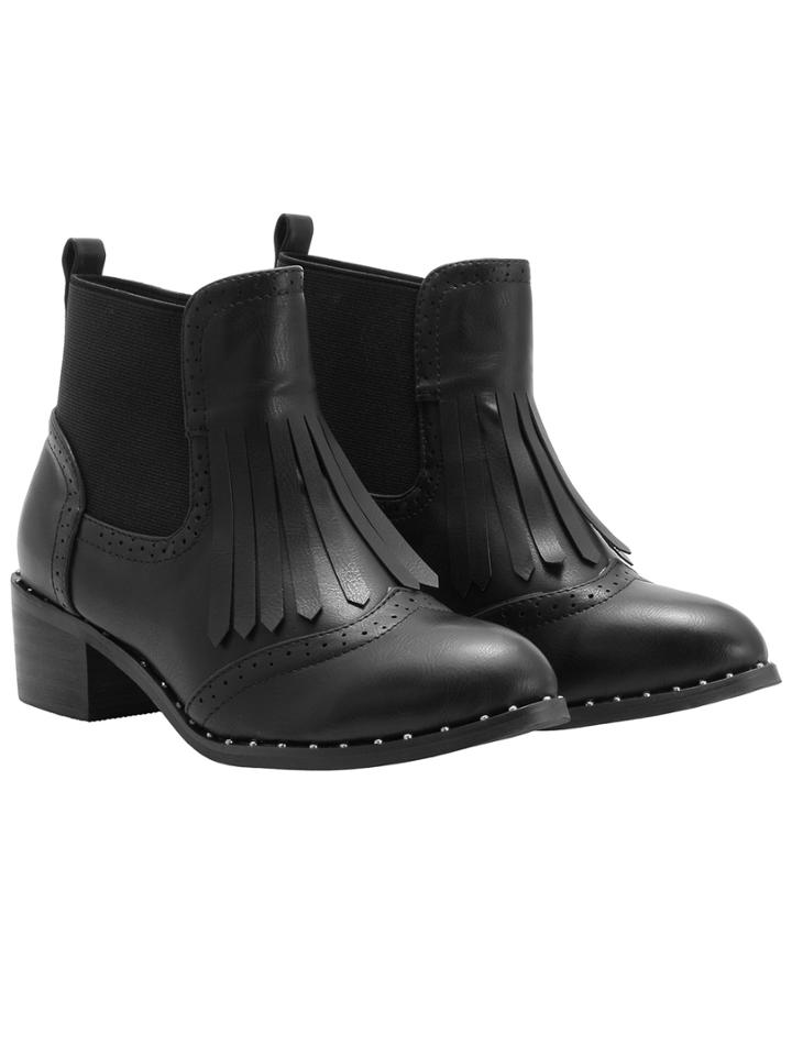 Romwe Black Tassel Pierced Pu Boots