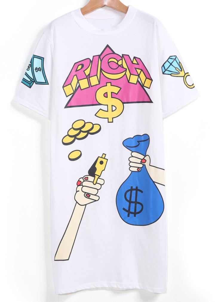 Romwe Money Print White T-shirt