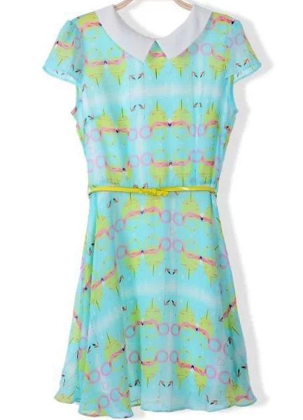 Romwe Green Cap Sleeve Geometric Print Dress