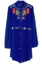 Romwe Pattern Stitching Blue Chiffon Dress