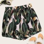 Romwe Plus Tropical Print Shorts