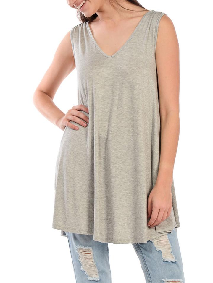 Romwe Double V-neck Swing Tank Dress - Grey