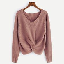 Romwe Plus Twist Detail V Neck Sweater