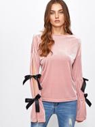 Romwe Contrast Bow Tie Split Sleeve Velvet Top