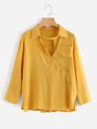 Romwe Button Detail Surplice Blouse With Chest Pocket