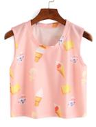 Romwe Pink Ice Cream Print Tank Top