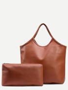 Romwe Camel Faux Leather Shopper Bag With Make Up Bag