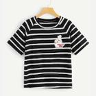 Romwe Hand And Letter Print Striped Tee