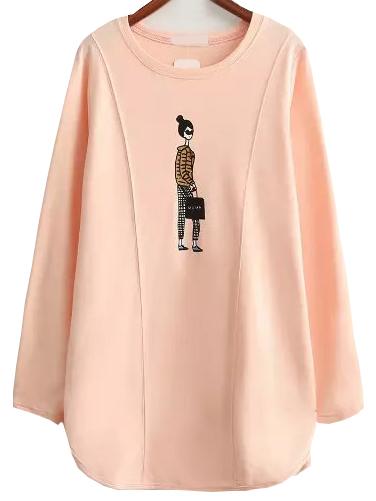 Romwe Cartoon Print Pink T-shirt