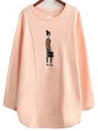 Romwe Cartoon Print Pink T-shirt
