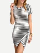 Romwe Striped Asymmetric Slit Sheath Dress