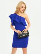 Romwe Oblique Shoulder Frill Trim Bodycon Dress