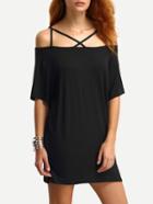 Romwe Off-the-shoulder Crisscross Dress - Black