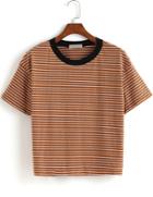 Romwe Contrast Collar Striped Loose T-shirt