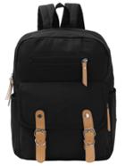 Romwe Double Buckle Canvas Backpack - Black