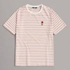 Romwe Guys Embroidered Floral Striped Tee
