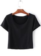 Romwe Black Round Neck Short Sleeve Crop T-shirt