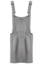 Romwe Strap Pockets Pinafore Grey Dress