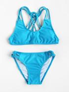 Romwe Twist Strappy Back Bikini Set