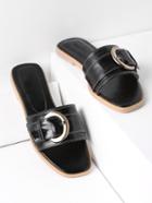 Romwe Black Buckle Detail Slide Sandals