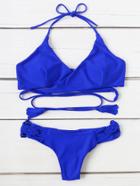 Romwe Crochet Detail Wrap Bikini Set