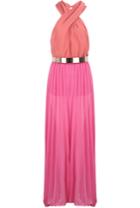 Romwe Halter Pleated Red Maxi Dress