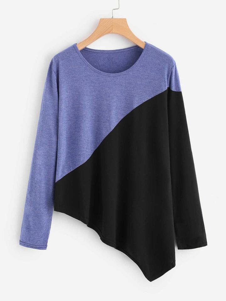 Romwe Cut & Sew Asymmetric Hem Tee