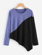 Romwe Cut & Sew Asymmetric Hem Tee