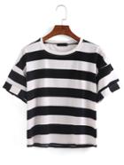 Romwe Black White Striped T-shirt